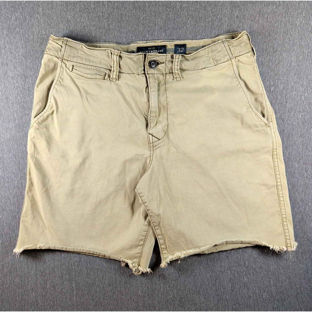 Lucky Brand Shorts Saturday Stretch Sz 32 Cutoff Beige Khaki Casual Beach Y2K